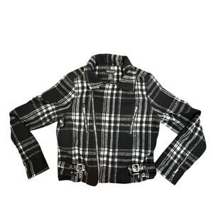 Wet Seal Jacket Womens Large Black White Plaid Wool Blend Zip Front Pockets